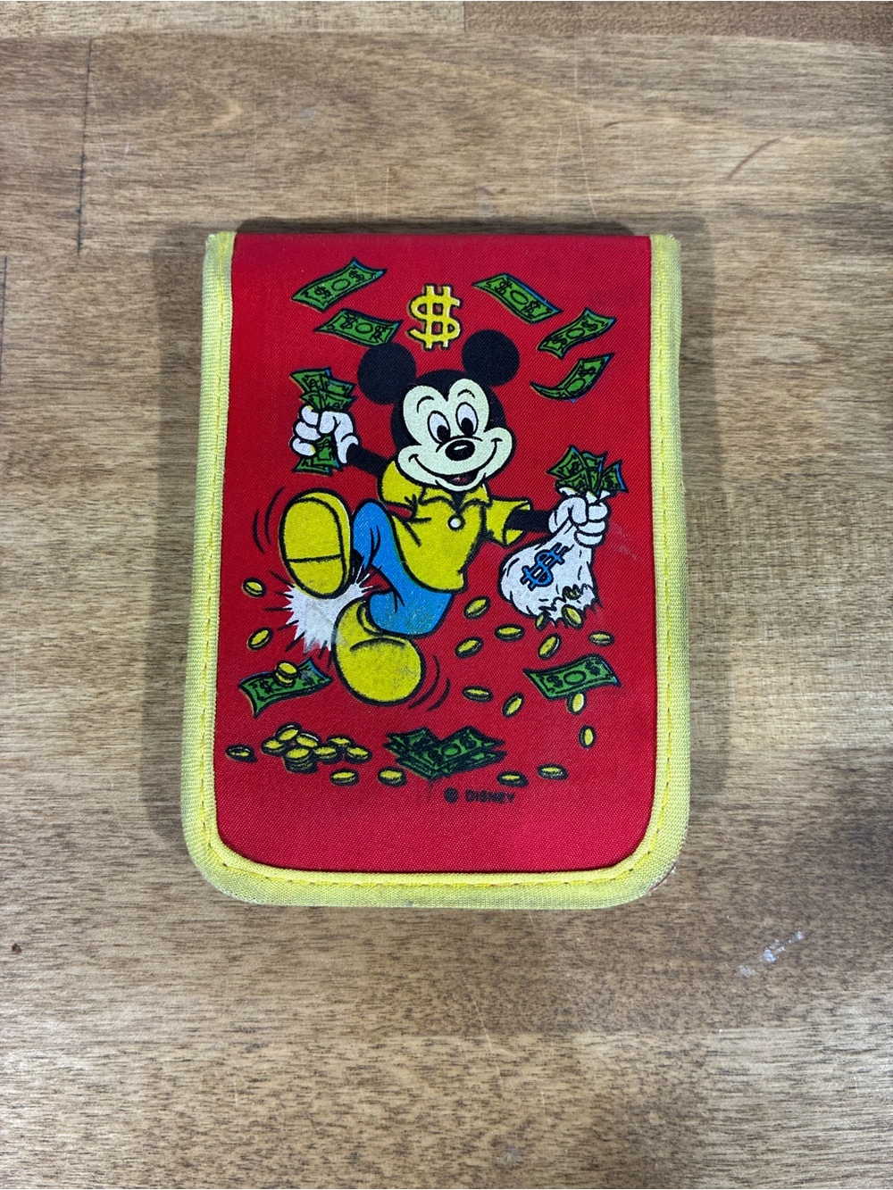 Vintage Disney Mickey Mouse Wallet Red Yellow Money Dollar Bills Retro
